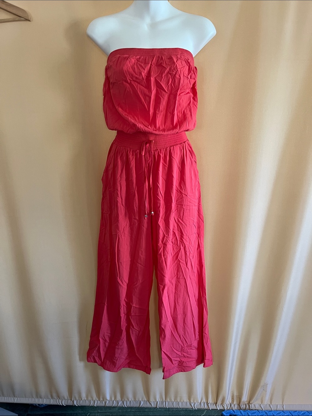Guess Strapless Wide-Leg Jumpsuit in Coral